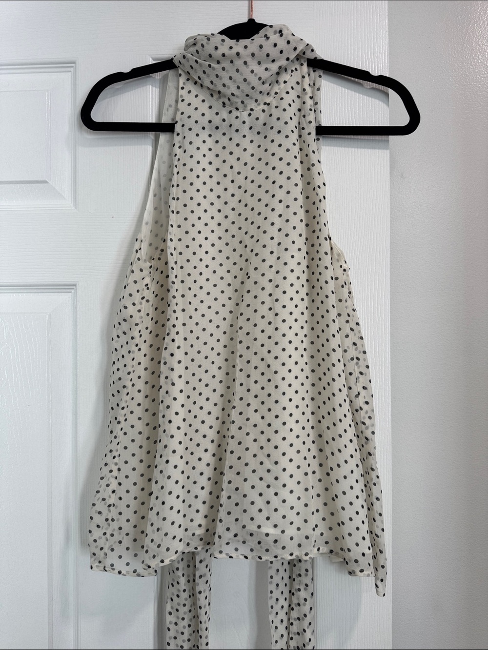 Zara Sleeveless Polka Dot Tie-Back Halter Top - Ivory with Black Dots